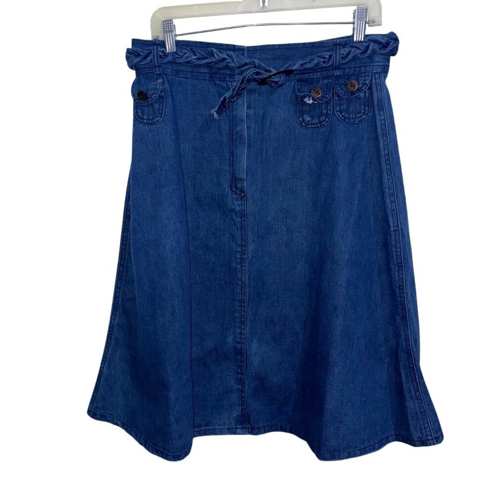 Jingler C&A Womens Denim A-Line Skirt With Button Details & Tie Waist Size 18